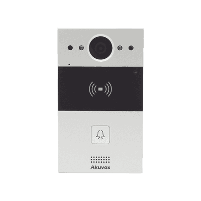 Videoportero de 1 Botón / Lector de Tarjetas MIFARE y PROX EM / Notificación a APP / 100% en la Nube / Notificación por Llamada Telefónica / SIP / ONVIF / IP65 / Cámara 2MP / Panel de Aluminio / Control de 2 Puertas