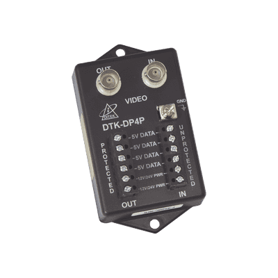 Protector para alimentación, datos y video para cámara PTZ de 12 Vcc-24 Vca, conector BNC y terminal