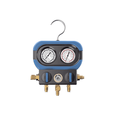 Manifold de 2 Válvulas AMAA para Refrigeración / Compatible con R22, R32/R410A, R404A, R407C / Escala de Manómetro Multigas / Interfaz 5/16" SAE / Rango de Vacío -30 inHg / Presión Máxima 500 psi / Resistente