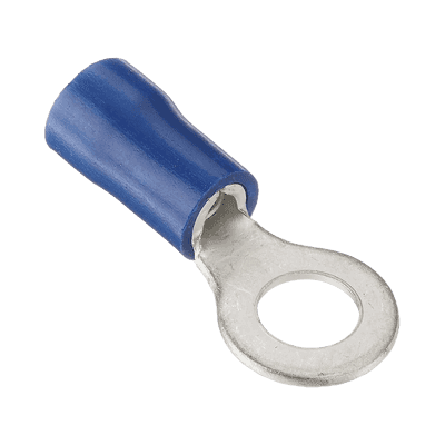 Terminal tipo ojo / 1 / 4 " / 16 - 14 AWG / Azúl / Paquete de 25 piezas.
