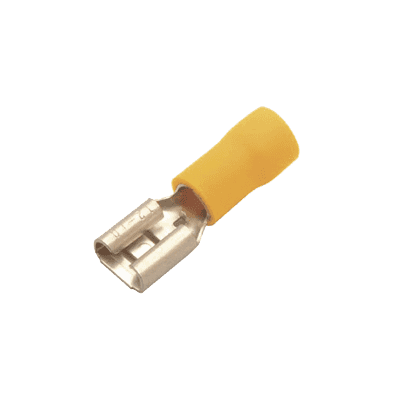 Terminal tipo hembra aislada 0.250 / 12 - 10 AWG / Amarillo / Para baterías con terminal F1 / Paquete de 25 piezas.