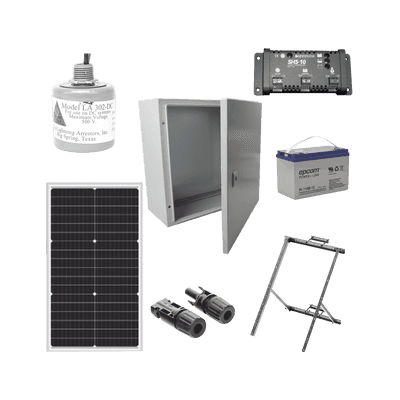Kit Solar de 12 Vcc para alimentar energizador de cerca electrificada. Instalación de panel en poste.
