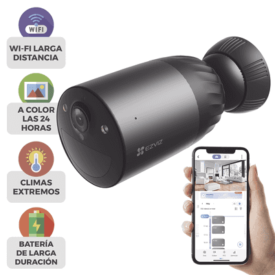 Cámara WIFI / 4K / Batería Recargable Compatible con Panel Solar CS-CMTSOLARPANEL-E/ 2.8mm / Conector Tipo C / Audio Dos Vías / Visión Nocturna en Color / Protección IP65/ Ranura para Memoria 512 GB