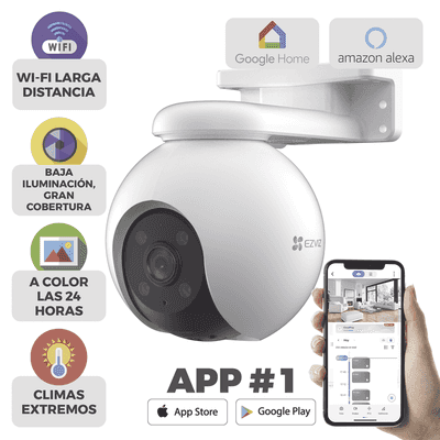 PT WiFi / (3K) 5MP / Visión 360° / Detección humana / Detección de Vehiculo / Audio de Dos Vías / Sirena / Luz Parpadeante / Colores en Oscuridad / Micro SD / Presets / Autoseguimiento / Exterior