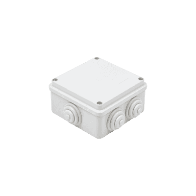 Caja Estanca de PVC Para Derivación y Conexión, 6 Entradas, Tapa Atornillada,100x100x50 mm (Área Interna), Uso Exterior IP55, Material que no Propaga el Fuego y Libre de Hálogenos