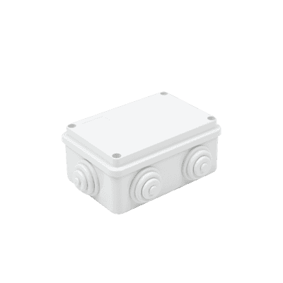 Caja Estanca de PVC Para Derivación y Conexión, 6 Entradas, Tapa Atornillada, 120x80x50 mm (Área interna), Uso Exterior IP55, Material que no Propaga el Fuego y Libre de Hálogenos