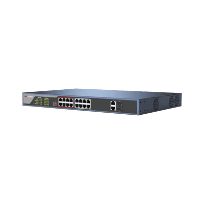 Switch PoE 250 Metros Larga Distancia / 16 Puertos 802.3at (30 W) 100 Mbps + 2 Puertos Gigabit + 2 Puertos SFP