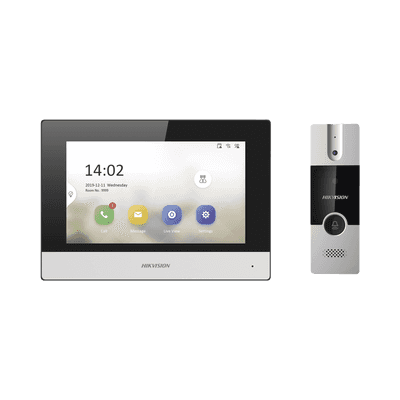 Kit de Videoportero Híbrido de Plastico / IP a 4 Hilos con Función de Llamada a App Hik-Connect / Monitor se Conecta a Internet por Cable o WiFi y por 4 Hilos al Frente de Calle / Expandible a Mas Equipos