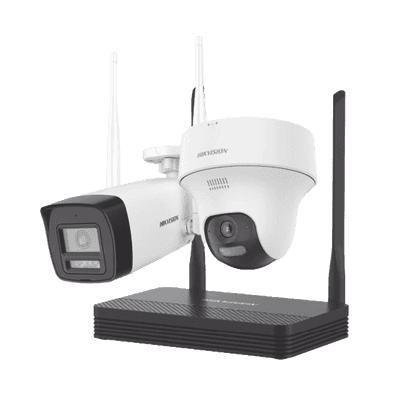 Kit IP Inalámbrico 2 Megapíxel / NVS 4 Canales / 1 Cámara Bala Exterior + 1 Cámara Turret Interior con Lente 2.8 mm y Dual Light / Audio Bidireccional (Micrófono y Bocina) / Soporta Micro SD de 512 GB