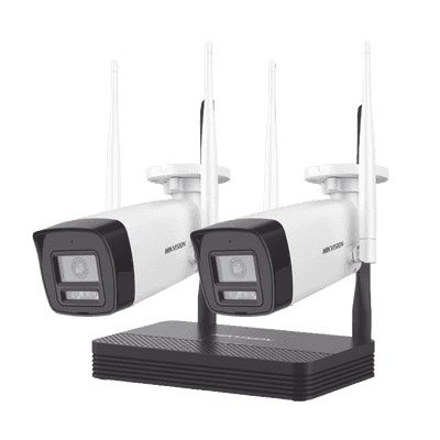 Kit IP Inalámbrico 4 Megapixel / NVS 4 Canales / 2 Cámaras Bala para Exterior con Lente 2.8 mm y Dual Light (30 mts IR + 30 mts Luz Blanca) / Audio Bidireccional (Micrófono y Bocina) / Soporta Micro SD de 512 GB