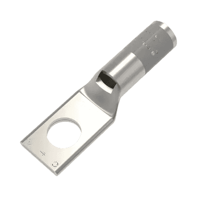 Zapata Terminal de Compresión BURNDY Cañón Corto para Tornillo de 3/8" y Calibre 4 AWG.