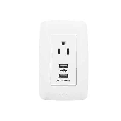 Contacto Sencillo de 15 A/ 127 V CA y 2 Conectores USB de 5 V CD 2A / Color Blanco.