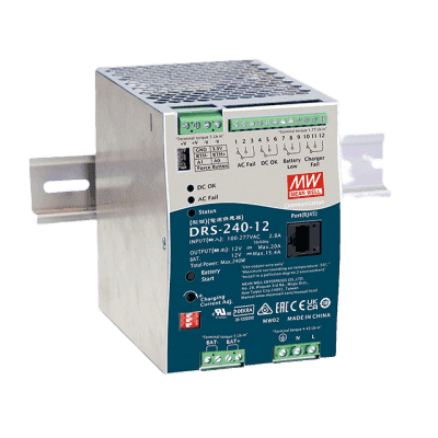 Fuente de Poder Industrial de 240W con Cargador de Baterías, salida 12Vcc, 20A, para montaje Riel Din