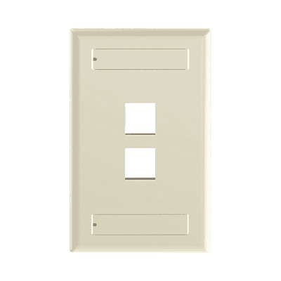 Placa de Pared Vertical, Salida Para 2 Puertos Keystone, Con Espacios Para Etiquetas, Color Marfil