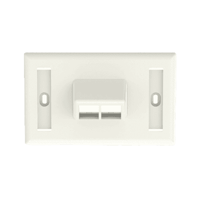 Placa de Pared Horizontal, Salida Para 2 Puertos Keystone, Con Espacios Para Etiquetas, Color Blanco Mate