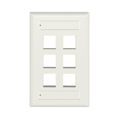 Placa de Pared Vertical, Salida Para 6 Puertos Keystone, Con Espacios Para Etiquetas, Color Blanco Mate