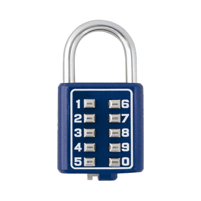 Candado Digital de Combinación M40 / No Requiere Llave / Combinación única integrada por 4 dígitos / Color Azul.