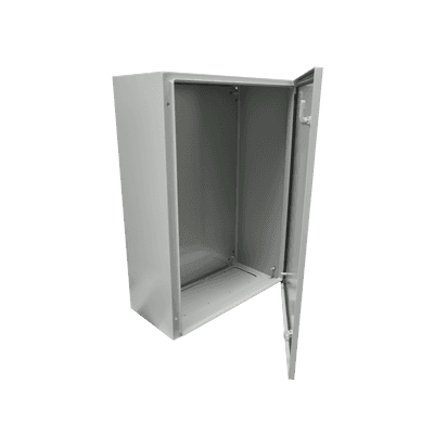 Gabinete de Acero IP66 Uso en Intemperie (400 x 600 x 200 mm) con Placa Trasera Interior Metálica y Compuerta Inferior Atornillable (Incluye Chapa y Llave).