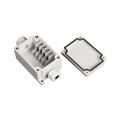 Caja de Conexión Exterior con Conexión Lateral para 4 Líneas (doble tornillo). Incluye Glándulas.