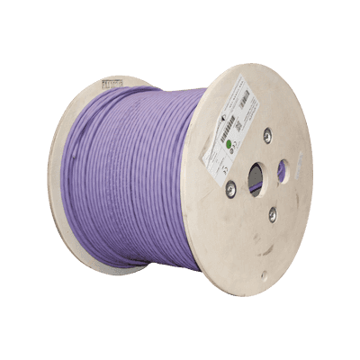 Bobina de Cable Blindado S/FTP de 4 Pares, Cat7A, Inmune a Ruido e Interferencias, LS0H (Bajo Humo, Cero Halógenos), Color Violeta, 305 Metros (1000 Pies)