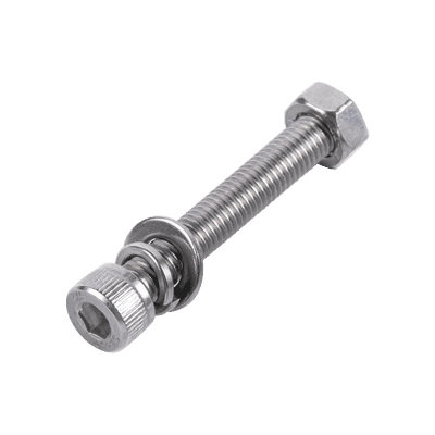 Tornillo Allen Milimétrico de Acero Inoxidable  M8-1.25 x 50/ Incluye Tuerca, Arandela Plana y Arandela Presión / Para Montajes de Módulos Solares / Bolsa con 6 piezas.
