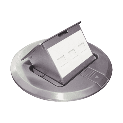 Mini Caja de Piso Redonda para Datos o Conectores Tipo Keystone, Color Acero Inoxidable (3 Contactos) (11000-12202)