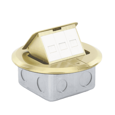 Mini Caja de Piso Redonda para Datos o Conectores Tipo Keystone, Color Bronce (3 Contactos) (11000-12102)