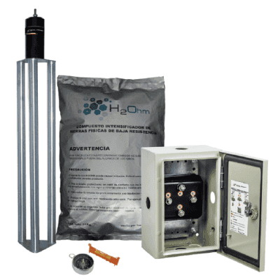 Kit de puesta a tierra de 70 A con Electrodo de Acero Inoxidable, Filtro, Acoplador y Compuesto H2Ohm.