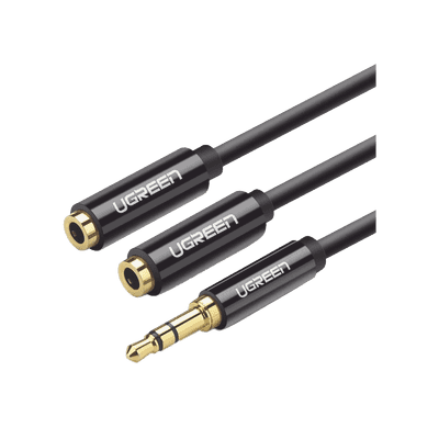 Cable Adaptador/Divisor de Audio de 3.5mm Macho a 2 Terminales de 3.5mm Hembra / 25 cm de Longitud / Cable TPE / Color Negro