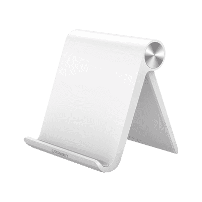 Soporte de Escritorio para Tablet /  Ajustable de 0° a 100° / Goma Antiarañazos / Antideslizante / Amplia Compatibilidad con dispositivos de 4'' a 13'' / Plegable / ABS / Color Blanco