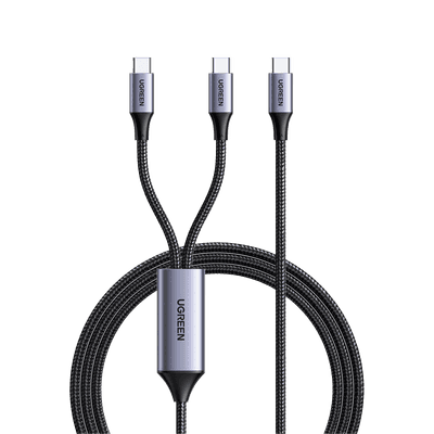 Cable USB-C a Y (USB-C & USB-C) | 1.5 Metros | Carga Rápida de hasta 100W | PD3.0 | QC4.0/3.0/2.0 | FPC | AFC | Protección Integrada| Caja de Aluminio | Nylon Trenzado | Amplia Compatibilidad | Color Negro.