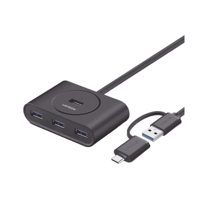 HUB USB-A y C 3.0 4 en 1 | Con Conector USB-C y USB-A | 4 Puertos USB-A 3.0 (5Gbps) | Cable de 25cm | Indicador Led | Ideal para Transferencia de Datos | Entrada Micro USB para alimentar equipos de mayor consumo.