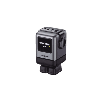 Cargador RobotGaN de 100W Serie UNO | 4 Puertos de Carga Rápida | 3 USB-C | 1 USB-A | PD 3.0 | QC 4.0 | Carga Inteligente | Tecnología GaN II | Zapato Magnético Extraíble | Carcasa Ignífuga | Pantalla LED