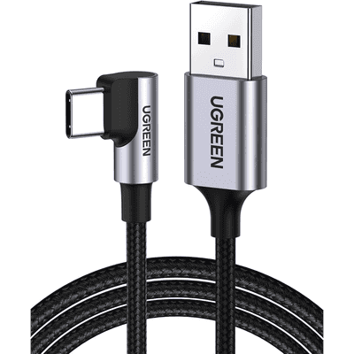 Cable USB-A a USB-C | 2 Metros (6.56 Pies) | Conector con Ángulo Recto de 90° | Carga Rápida de hasta 60W | 480 Mbps | PD3.0 | QC /3.0/2.0 | FPC | AFC | Protección Integrada | Caja de Aluminio | Nylon Trenzado | Color Negro
