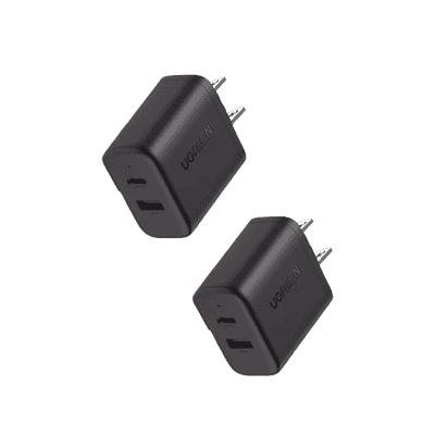 Cargador rápido de 20 W y 2 puertos, paquete de 2, negro, EE. UU.