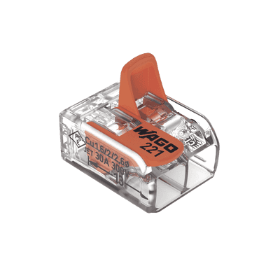 Borne de Conexión con Palancas / Serie 221 / 6 mm² Máximo / 30 A / 300 V / Transparente / T85 / CAGE CLAMP® / Conexión Lateral