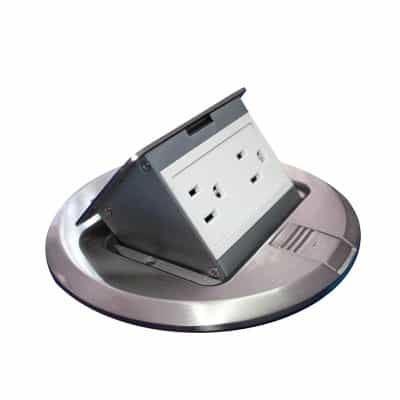 Mini Caja de Piso Redonda Acero Inoxidable (2 Contactos) (11000-12201)
