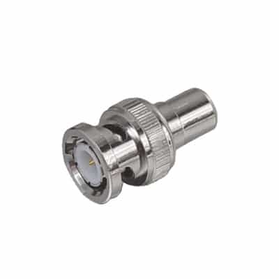 Adaptador en Línea para 75 Ohm, de Conector BNC Macho a RCA Hembra en Aplicaciones de Audio-Video para Cámaras, Monitores y DVR's.