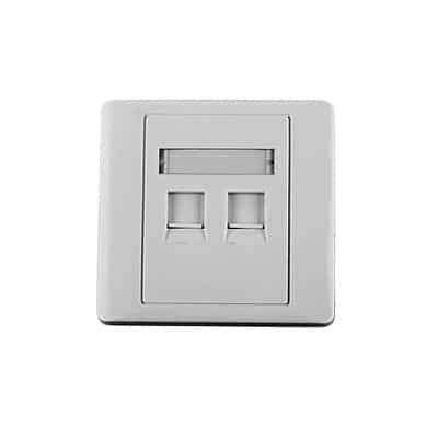 Tapa de pared, salida para dos puertos, con espacio para etiqueta - Blanco