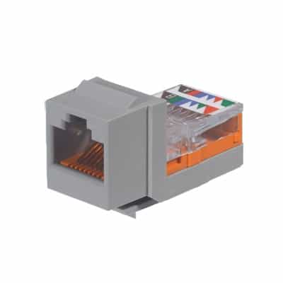 Conector Jack Estilo Leadframe, Tipo Keystone, Categoría 5e, de 8 posiciones y 8 cables, Color Gris